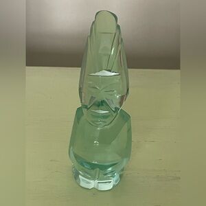 Vintage Art Glass Aqua Incan Mayan Aztec Warrior Polished HandCarved Figurine